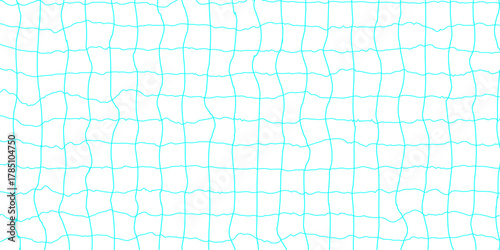 Abstract grid pattern with soft wavy line seamless texture of cyan lined paper grid background, square graph texture of distorted blue line on white background waved texture doodle background.