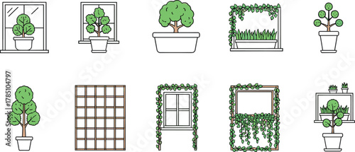 Bright, sunlit home office interior design featuring various lush green indoor houseplants, potted succulents, and tropical foliage near a large window, symbolizing domestic tranquility, gardening 