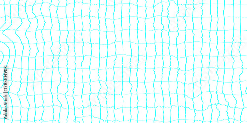 Abstract grid pattern with soft wavy line seamless texture of cyan lined paper grid background, square graph texture of distorted blue line on white background waved texture doodle background.
