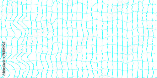 Abstract grid pattern with soft wavy line seamless texture of cyan lined paper grid background, square graph texture of distorted blue line on white background waved texture doodle background.