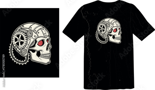 Steampunk Cyber Skull with Gears and Mechanical Parts
