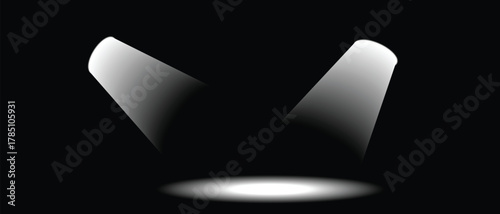 Spotlight shine on stage, scene, podium. Bright shining with spot lights. Lens flash lighting effect