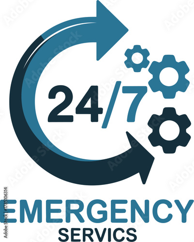 Emergency services available twenty four seven with arrow and gears for repair services