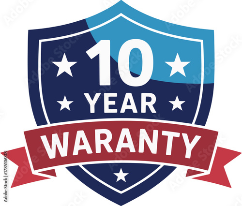 Ten year warranty badge vector image for product guarantee and assurance of quality seal