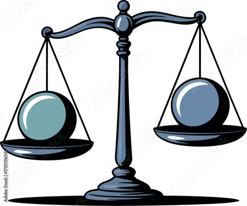 Illustration of scales of justice balance law legal concept with spheres weighing