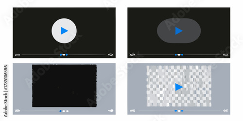 Four different video player interfaces with play buttons and progress bars in a grid layout