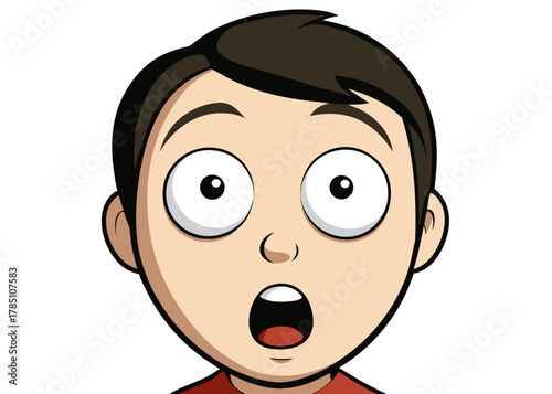 Cartoon boy with wide eyes and open mouth expressing shock and surprise in a simple illustration