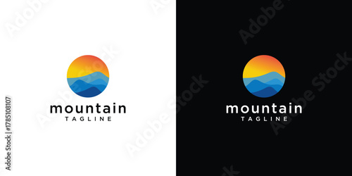 Mountain landscape logo design. Vector illustration concept of mountain icon design.