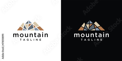 mountain logo vector icon illustration. mountain logo design template elements created with rocks forming a mountain	