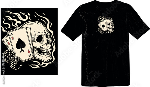 Flaming Skull, Ace of Spades, and Dice - Gambling Vector