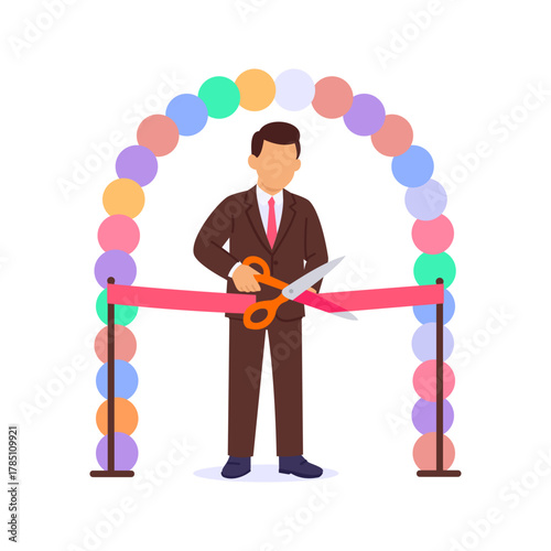 Grand Opening, cutting ribbon for new event beginning