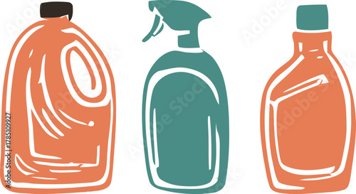 Cleaning Spray Bottle Set Vector Illustration