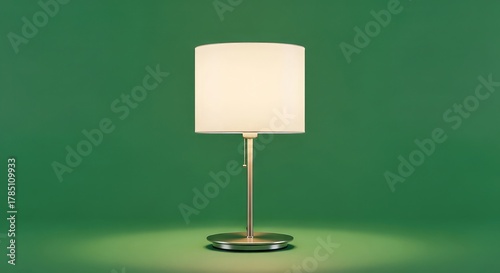 Elegant modern desk lamp casting warm light on a minimalist green background