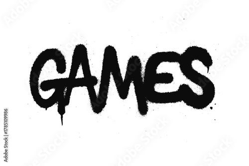 Graffiti style word GAMES in black spray paint texture