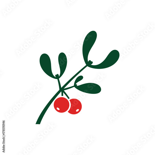 A simple illustration of a mistletoe sprig with red berries isolated on transparent background
