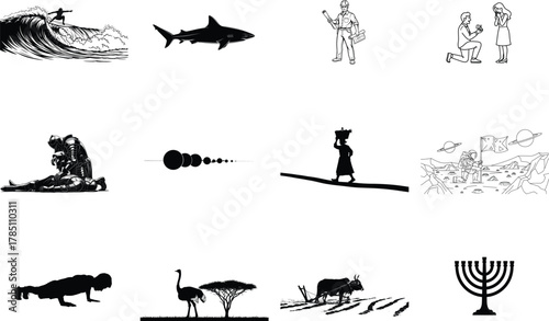 Surfer riding ocean wave surfing water