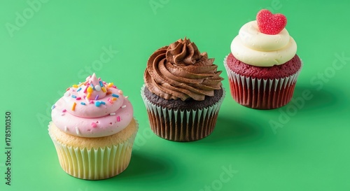 Delightful gourmet cupcakes with vibrant frosting and sprinkles, perfect for celebrations