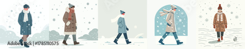 vector of a man walking in a snowy atmosphere
