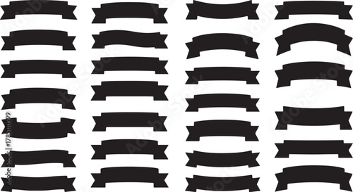 A dynamic collection of 24 intricately designed black ribbon elements perfect for adding decorative flair and visual emphasis to graphic projects and layouts