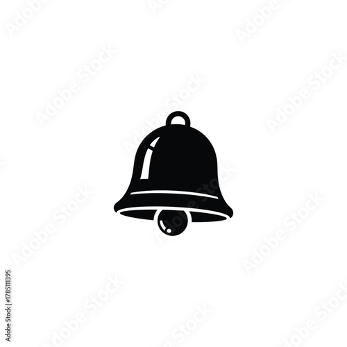 Classic black bell icon with a clapper isolated on transparent background
