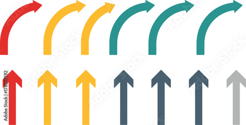 A clean and modern graphic set featuring ten distinct arrows in various orientations and colors perfect for design projects requiring directional elements or visual cues