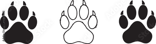 Three stylized paw prints in various colors including black red green blue yellow cyan and magenta on a clean white background perfect for animal themed designs