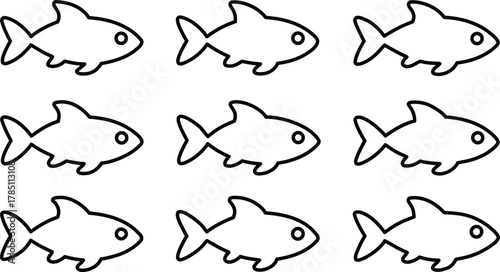  A school of fish swimming together in a coordinated pattern, creating a dynamic composition