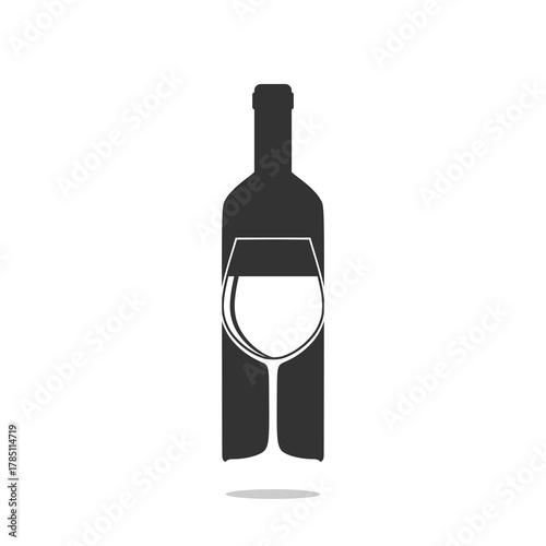 Wine bottle logo with shadow