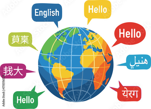 Multilingual World Globe Communication International Greetings Illustration with speech bubbles show