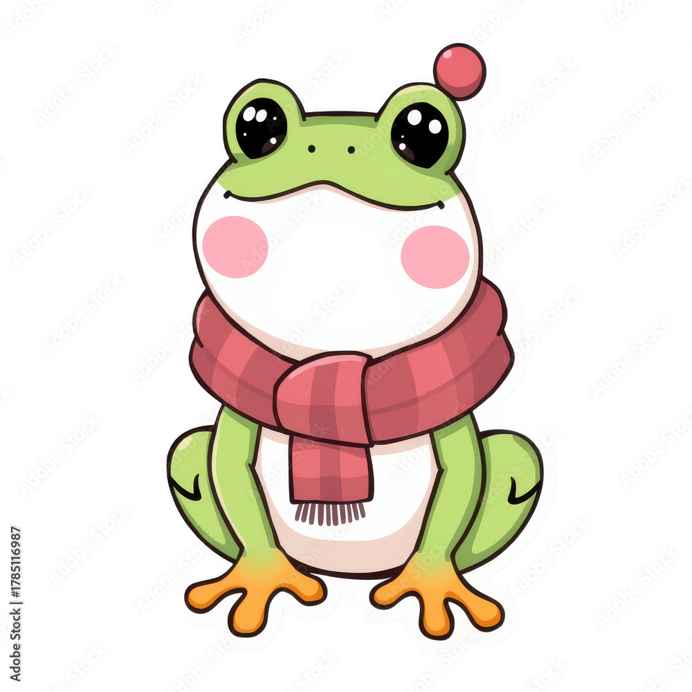 Obraz premium Cute cartoon frog wearing a scarf isolated on transparent background