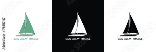 Three sailboat logos in green, black, and dark gray with text, ideal for sailing teams or clubs branding needs.