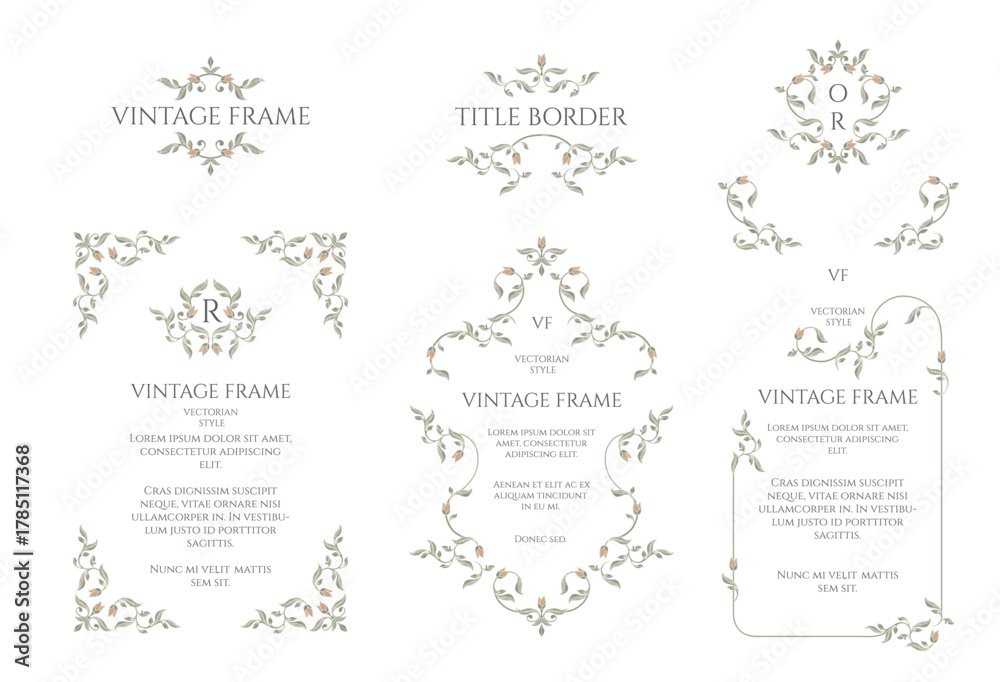 Fototapeta premium Collection of retro frames, borders, and monograms. Art Nouveau floral patterns.
