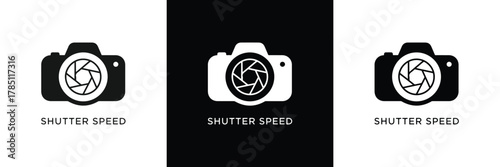 Three minimalist camera icons in black and white, each symbolizing different shutter speed settings for photography.