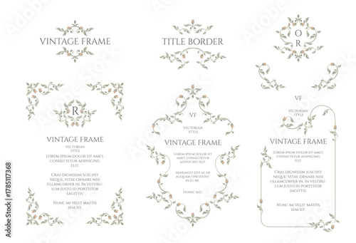 Collection of retro frames, borders, and monograms. Art Nouveau floral patterns.