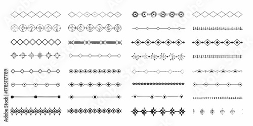Collection of decorative line dividers and borders featuring geometric shapes and ornate patterns