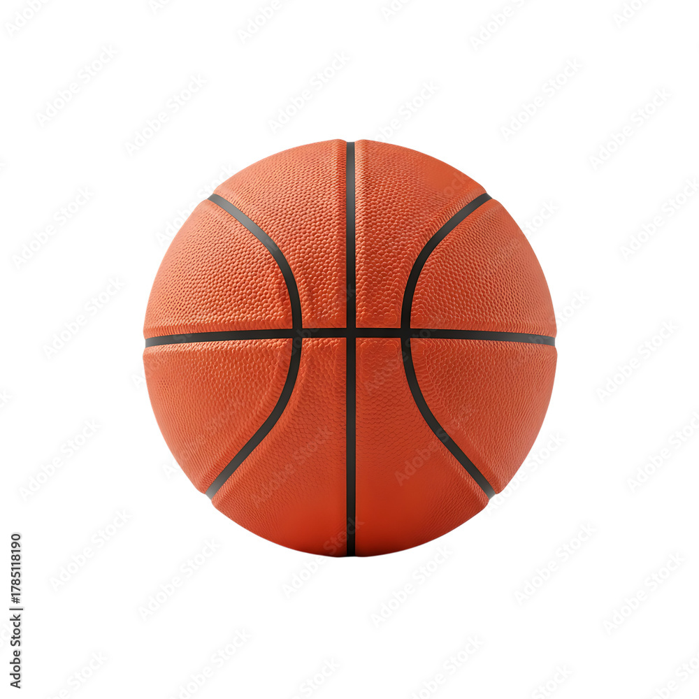 Fototapeta premium Detailed orange basketball, with black seams and textured surface, cutout, PNG isolated on white or transparent background