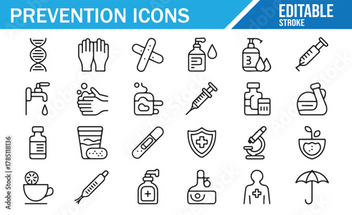 Medical Hygiene Icons Set — Disinfect, Vaccine, and Clean Hands Vector Pack