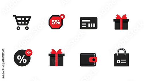 Disco Night and Shopping Vector Icons