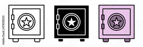 A modern flat-style safe deposit vault symbol in colored, filled, and stroke design. Represents security, banking, wealth protection, and financial storage.
