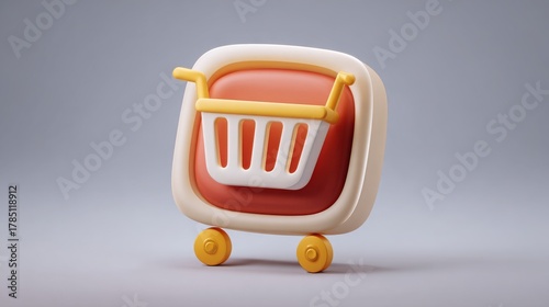 Charming 3D shopping cart icon design, perfect for e-commerce, retail, and online shopping branding, conveying convenience and modern digital engagement.