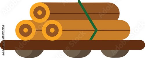 Wooden Log Raft Carrying Timber Through River Representing Forestry Work Vector illustration
