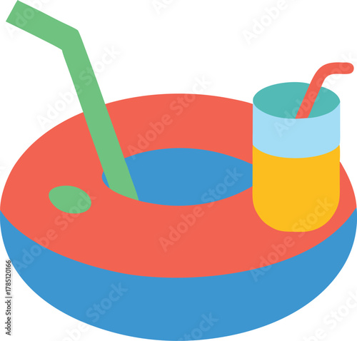 Lazy River Tube Float with Refreshing Drink Representing Relaxed Summer Fun Vector illustration