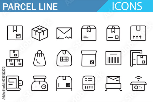 Vector pack of package and envelope line icons for courier companies