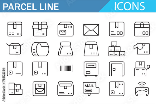Parcel and delivery line icons set for shipping and logistics vector design