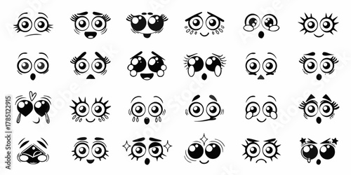 Collection of diverse cartoon eyes and mouths expressing various emotions and reactions