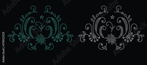 Rhinestone hotfix transfer design. Abstract crystal, beautiful glitter appliqué rhinestone motif vector design, Unique modern rhinestone flower vector design.