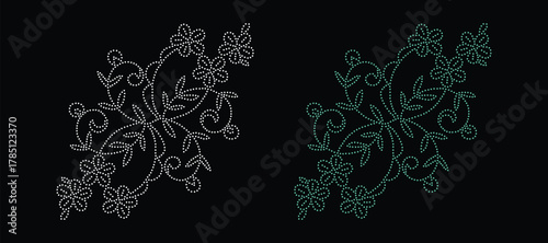 Rhinestone hotfix transfer design. Abstract crystal, beautiful glitter appliqué rhinestone motif vector design, Unique modern rhinestone flower vector design.