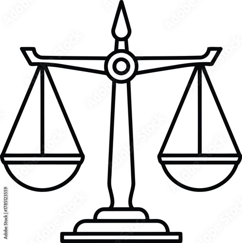 Justice scale line art icon with two pans for balance and equity