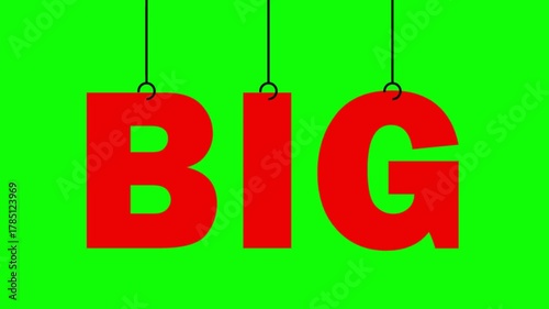 Stage curtains open to reveal a sale text animation on green screen backdrop