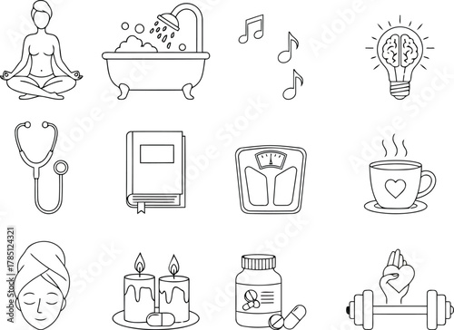 Outline vector icons for health wellness and lifestyle concepts